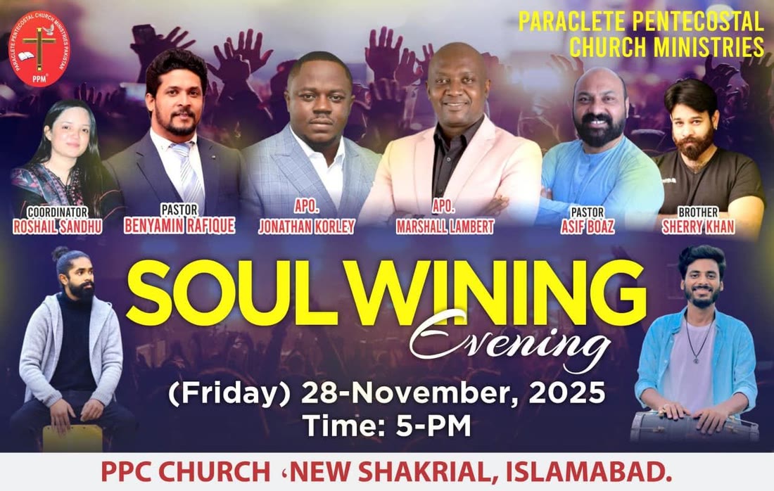 Flyer: Soul Winning Evening, PPC Church, New Shakrial, Islamabad, November 28, 2025